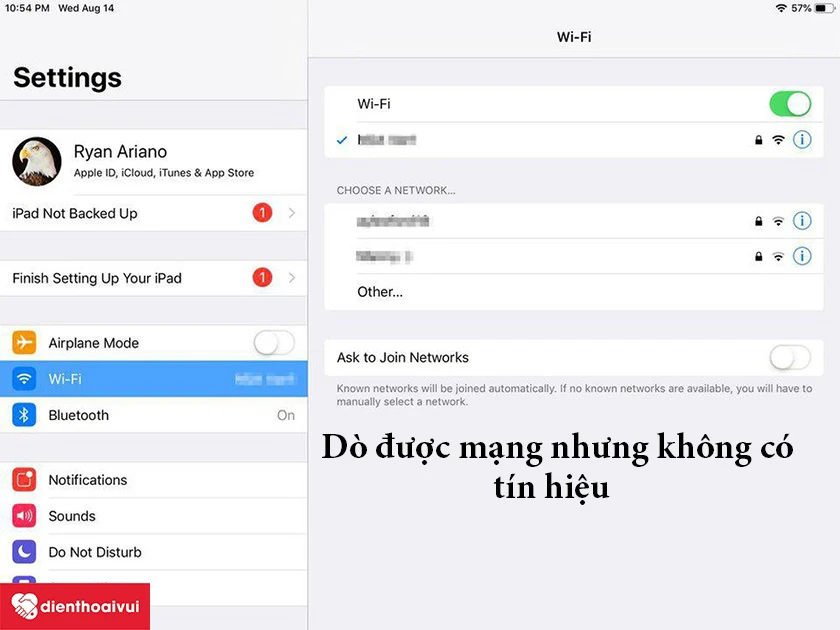 iPad d&ograve; được mạng nhưng lại kh&ocirc;ng c&oacute; t&iacute;n hiệu