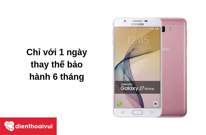 Chỉ với 1 ng&agrave;y thay thế camera trước cho Galaxy J7 Prime thời gian bảo h&agrave;nh 6 th&aacute;ng
