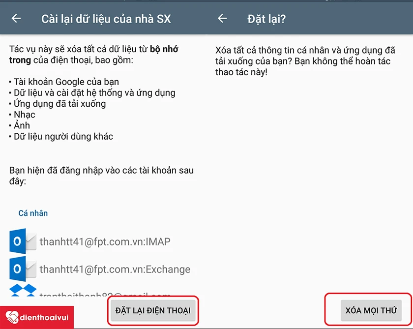 khôi phục lại cài đặt gốc cho máy