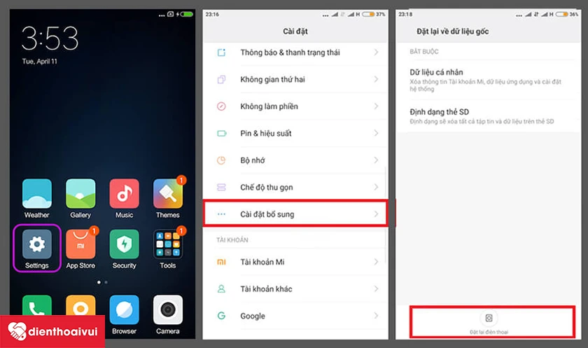 Đặt lại về dữ liệu gốc