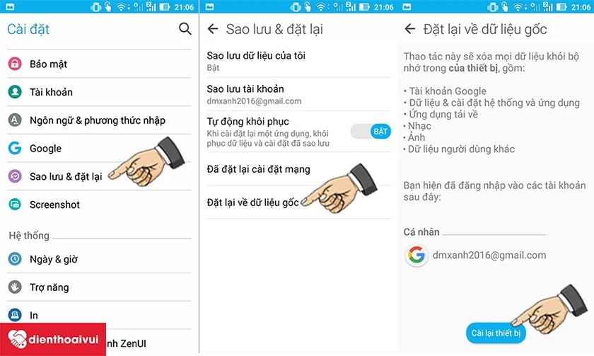 Đặt về dữ liệu gốc