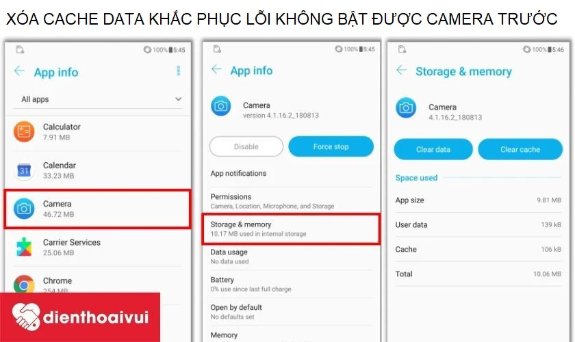 Cách xóa dữ liệu cache cho ứng dụng máy ảnh trên Android, khắc phục được lỗi không bật được camera trước