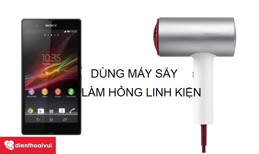 tuyệt đối không nên lấy máy sấy tóc để sấy khô cho camera trước của máy