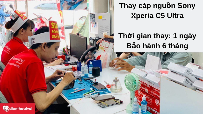Dịch vụ thay c&aacute;p nguồn Sony Xperia C5 Ultra chất lượng cao, gi&aacute; hợp l&yacute; tại Điện Thoại Vui