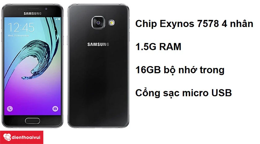 Samsung Galaxy A3 2016 hỗ trợ cổng sạc micro USB phổ biến
