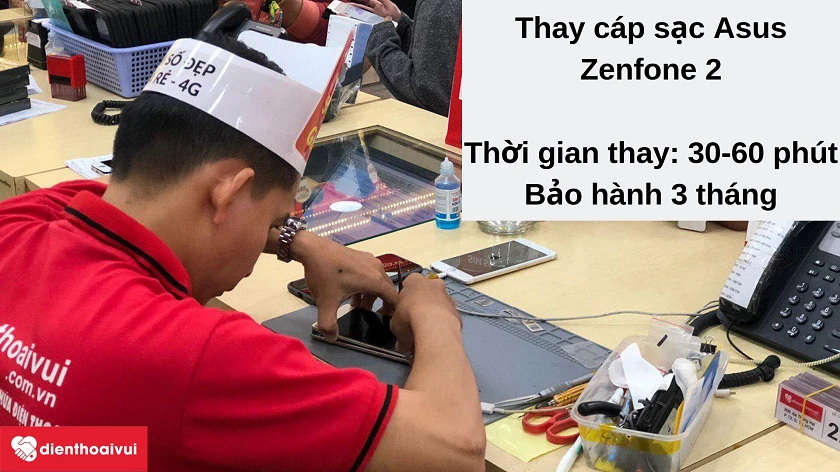 Dịch vụ thay cáp sạc Asus Zenfone 2 chất lượng tốt, giá hợp lý tại Điện Thoại Vui