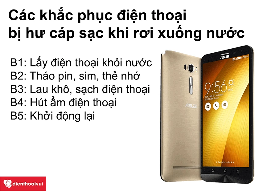 Các khắc phục điện thoại bị hư cáp sạc khi rơi xuống nước