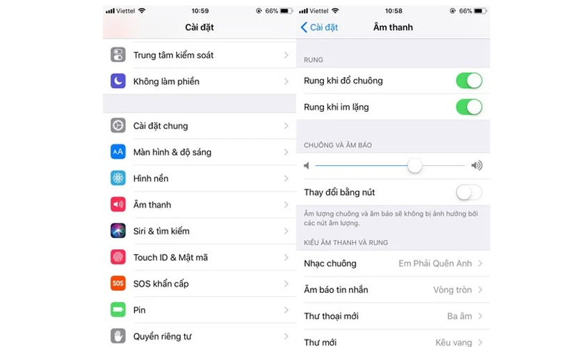 Bật chế độ rung