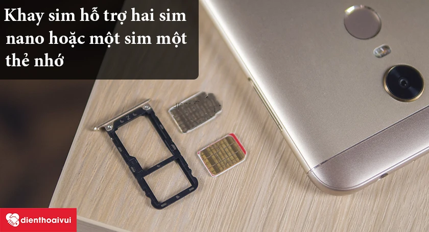 Xiaomi Redmi 5 Plus &ndash; Khay sim hỗ trợ hai sim nano hoặc một sim một thẻ nhớ
