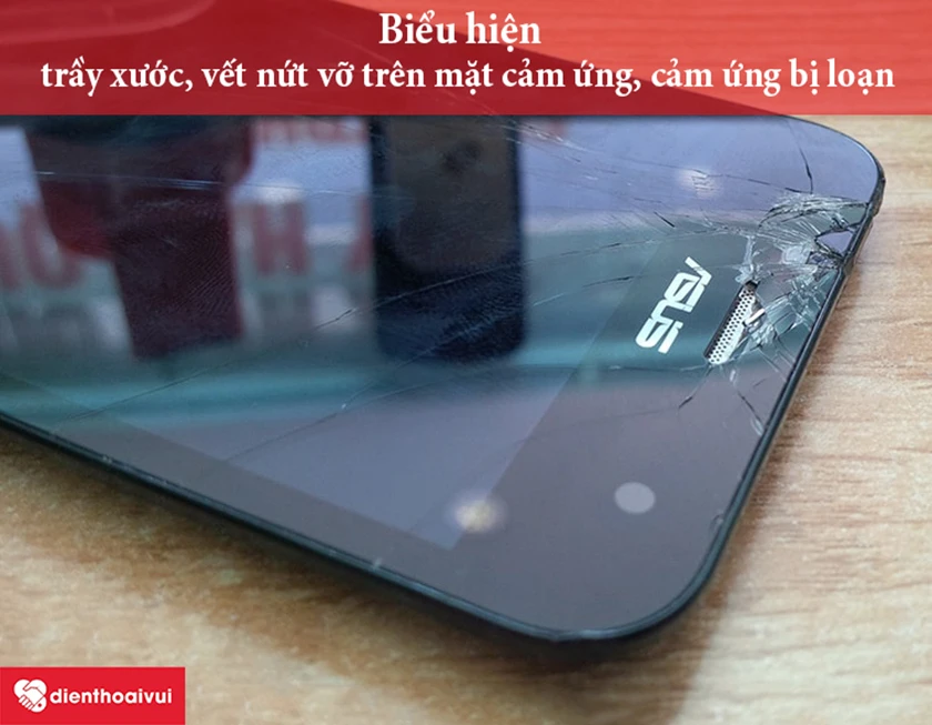 biểu hiện: trầy xước, vết nứt vỡ trên mặt cảm ứng, cảm ứng bị loạn