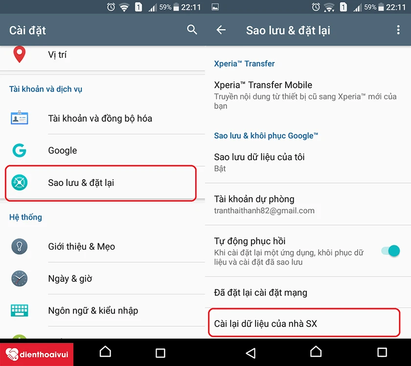 kh&ocirc;i phục c&agrave;i đặt gốc