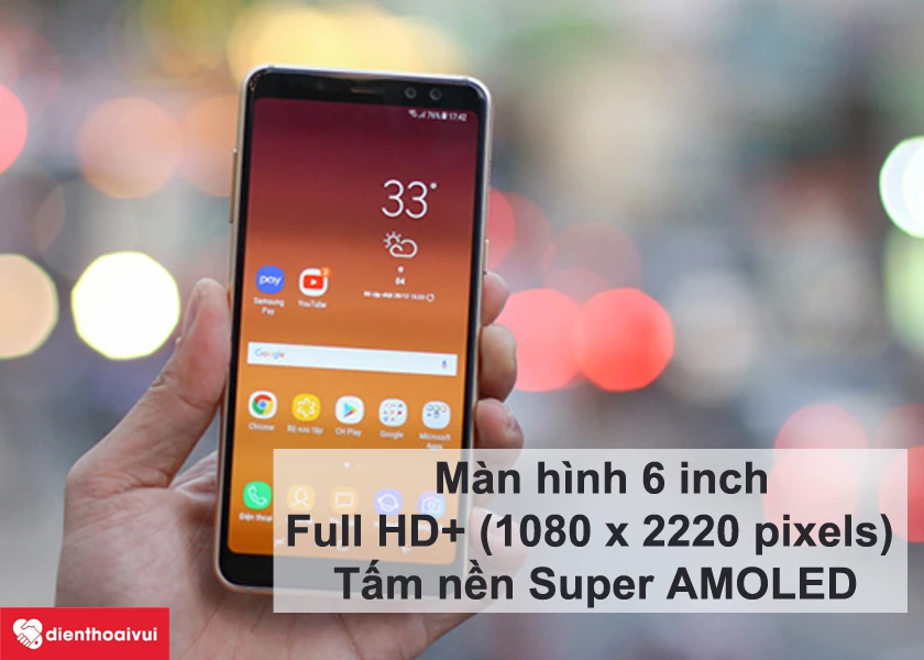 Samsung Galaxy A8 Plus &ndash; M&agrave;n h&igrave;nh 6 inch viền mỏng, sắc n&eacute;t với độ ph&acirc;n giải Full HD+
