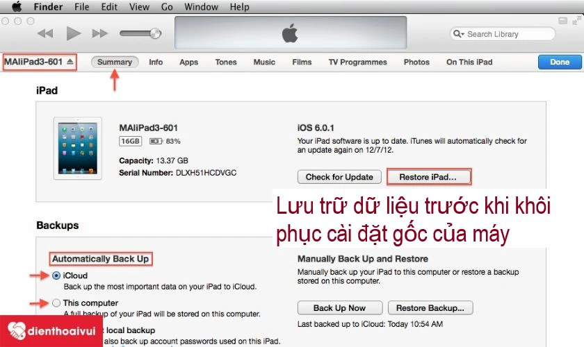 khôi phục cài đặt gốc của chiếc iPad
