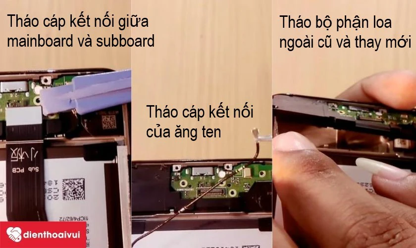 tháo cáp kết nối giữa hai bảng mạch phụ và chính