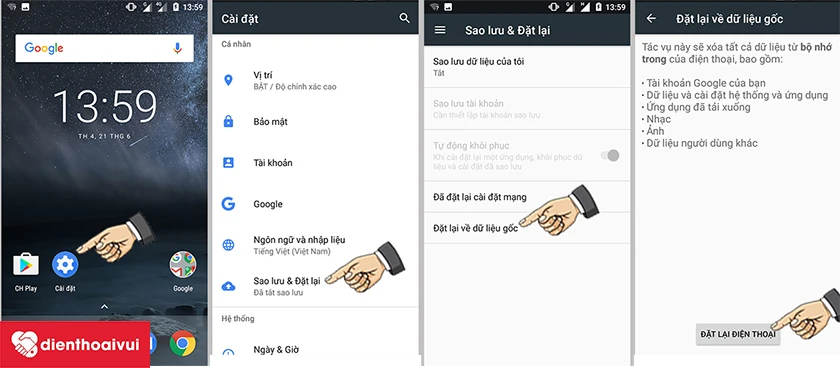 khôi phục lại cài đặt gốc