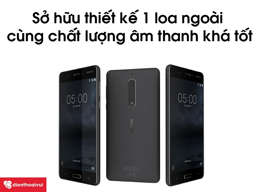 Nokia 5 sở hữu thiết kế 1 loa ngoài cùng chất lượng âm thanh khá tốt