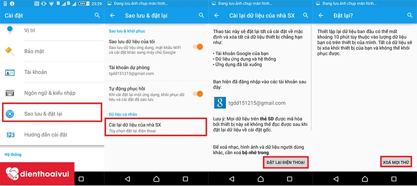 Kh&ocirc;i phục lại tất cả c&aacute;c thiết lập