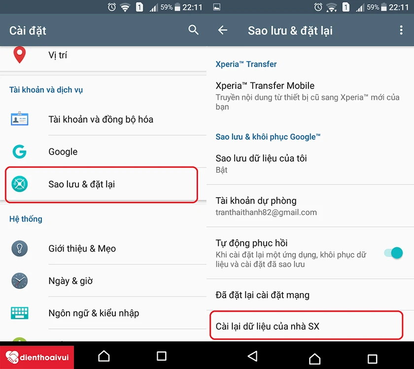 Kh&ocirc;i phục c&agrave;i đặt gốc