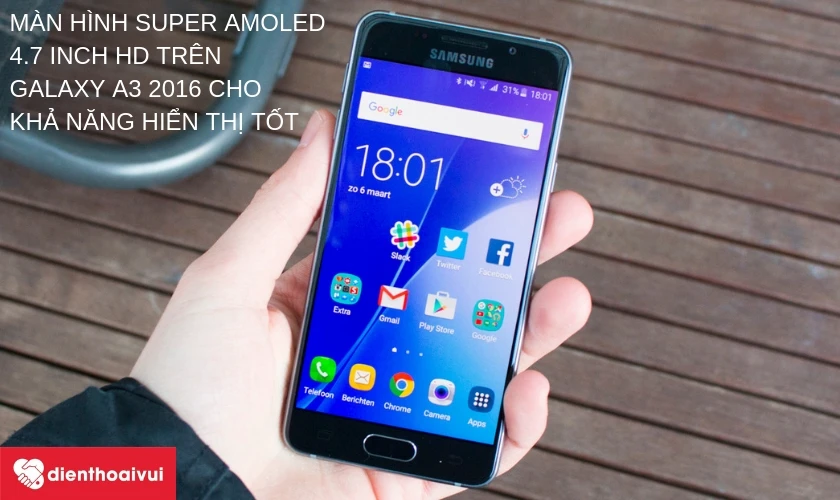 Samsung Galaxy A3 2016 - Mẫu điện thoại m&agrave;n h&igrave;nh 4.7 inch với từ kim loại v&agrave; k&iacute;nh