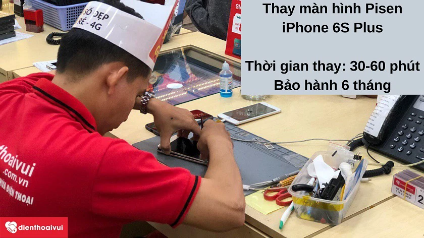 Dịch vụ thay m&agrave;n h&igrave;nh iPhone 6S Plus ch&iacute;nh h&atilde;ng Pisen nhanh ch&oacute;ng & an to&agrave;n tại Điện Thoại Vui