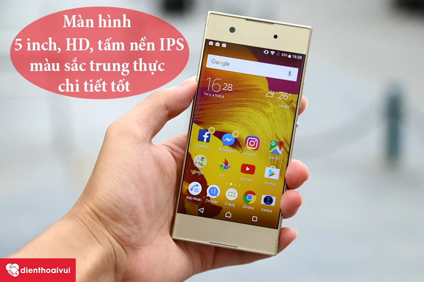 M&agrave;n h&igrave;nh điện thoại Sony Xperia XA1 l&ecirc;n đến 5 inch, HD, IPS