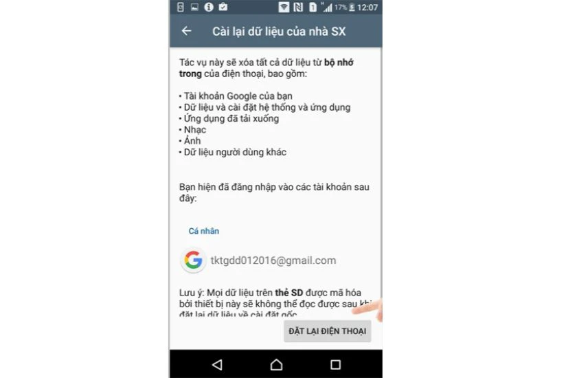 Đặt lại điện thoại