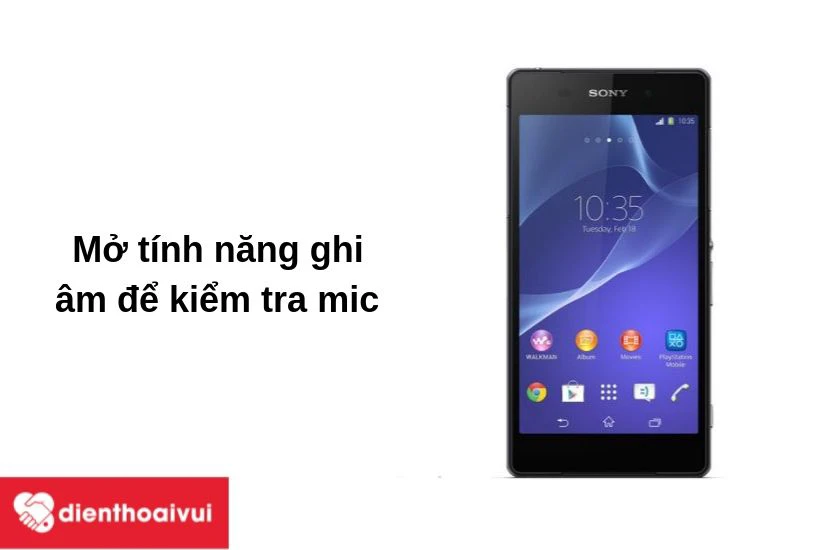 Mở tính năng ghi âm để test mic