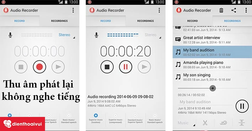Thu âm phát lại không nghe thấy tiếng gì