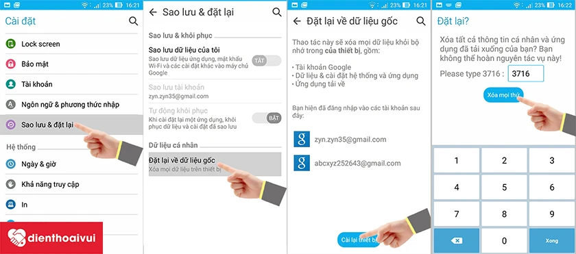 Đặt về dữ liệu gốc