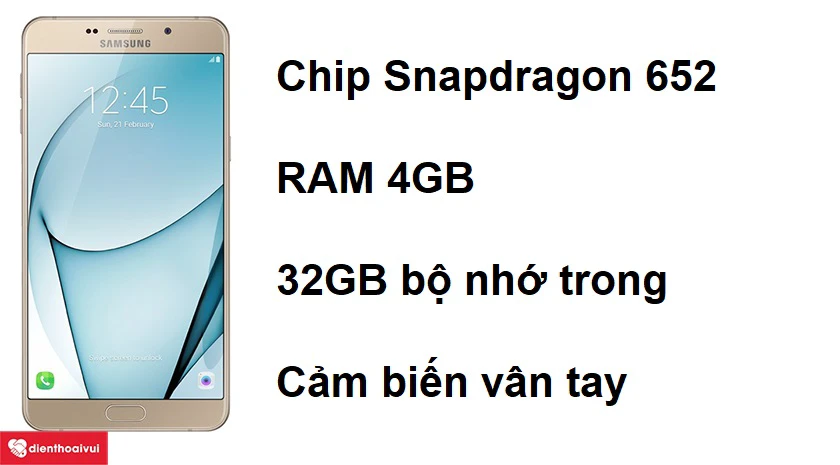 Samsung Galaxy A9 Pro với n&uacute;t home được t&iacute;ch hợp cảm biến v&acirc;n tay