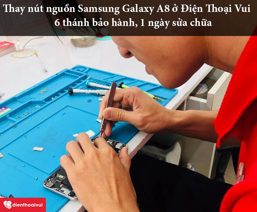 Thay n&uacute;t nguồn Samsung Galaxy A8 chất lượng c&ugrave;ng thời gian bảo h&agrave;nh d&agrave;i hạn