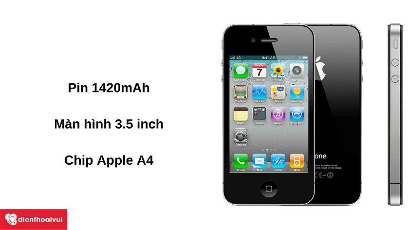 Điện thoại iPhone 4 - Màn hình 3.5 inch, chip Apple A4, pin 1420mAh