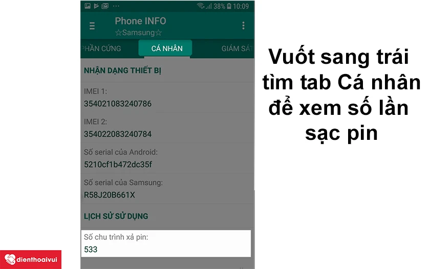 kiểm tra được số lần cắm sạc tr&ecirc;n chiếc A51