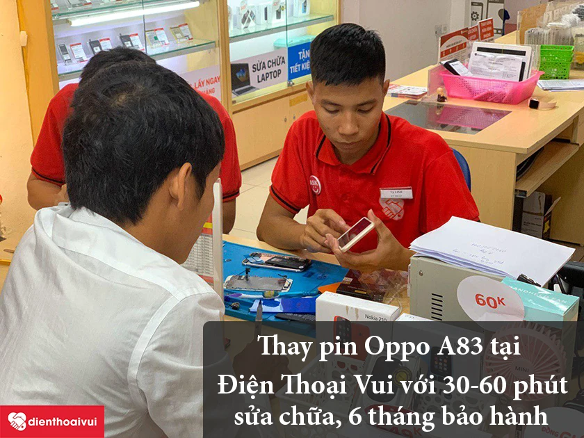Dịch vụ thay pin Oppo A83 tại Điện Thoại Vui ch&iacute;nh h&atilde;ng v&agrave; nhanh ch&oacute;ng