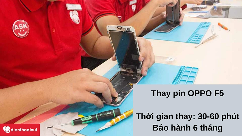 Dịch vụ thay pin OPPO F5 nhanh chóng, ch&acirc;́t lượng cao tại Đi&ecirc;̣n Thoại Vui