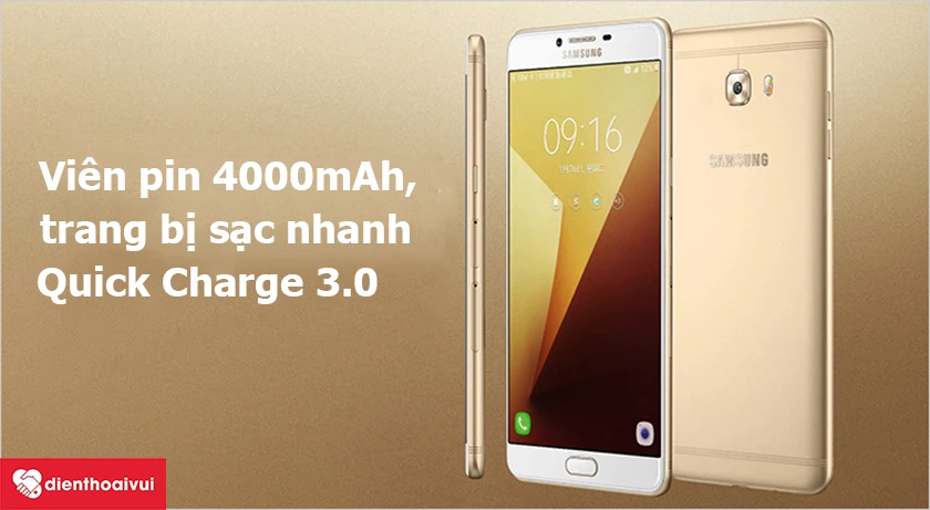 Samsung Galaxy C9 Pro &ndash; Vi&ecirc;n pin 4000mAh, trang bị sạc nhanh Quick Charge 3.0