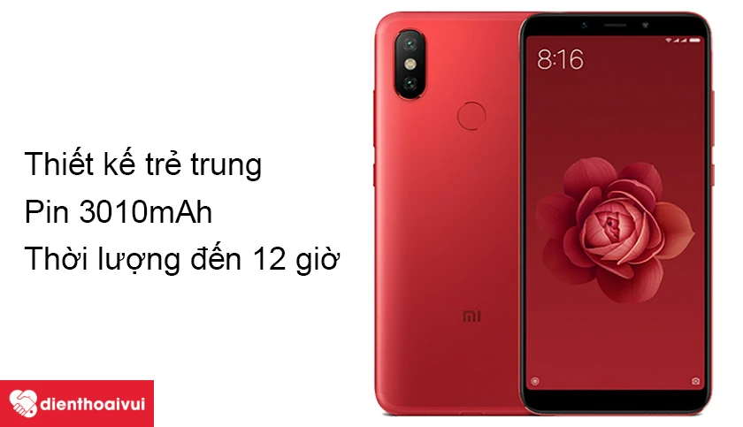 Xiaomi Mi 6X được trang bị pin 3010 mAh mang đến thời lượng sử dụng ấn tượng 12 giờ