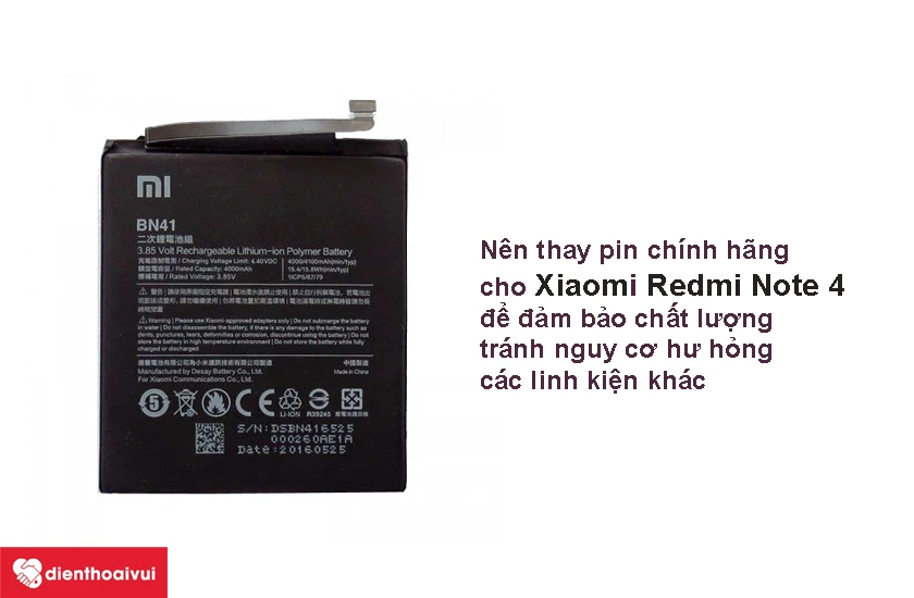 N&ecirc;n thay pin ch&iacute;nh h&atilde;ng cho redmi note 4