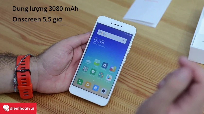 Xiaomi Redmi Note 5A - dung lượng 3080 mAh cho thời gian sử dụng l&ecirc;n đến gần 6 tiếng