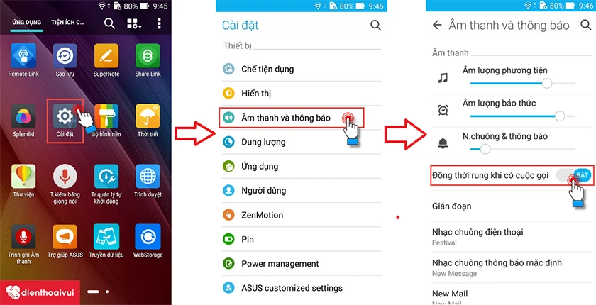 Bật mục Đồng thời rung khi có cuộc gọi
