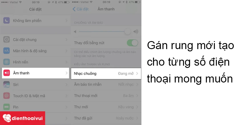 Gán rung cho từng số điện thoại mong muốn