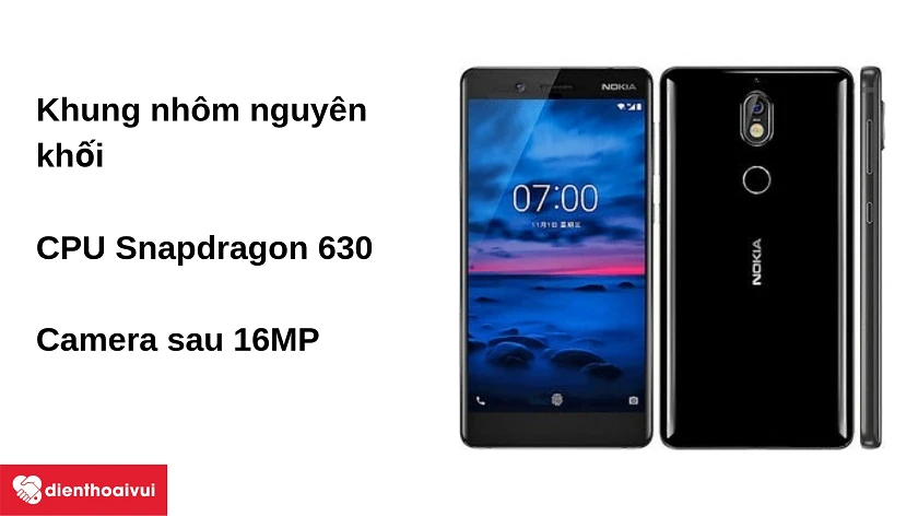 Điện thoại Nokia 7 - thiết kế nh&ocirc;m nguy&ecirc;n khối, chip Snapdragon 630 v&agrave; camera sau 16MP