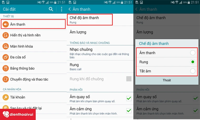 thiết lập chế độ rung tr&ecirc;n điện thoại