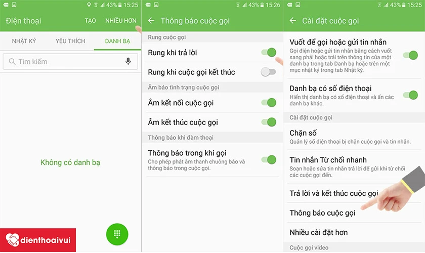 bật t&iacute;nh năng rung khi nhận cuộc gọi