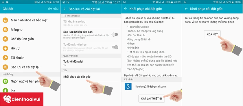 Kh&ocirc;i phục c&agrave;i đặt gốc cho m&aacute;y