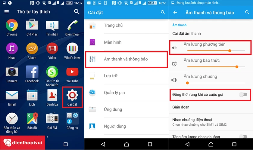C&agrave;i đặt rung khi c&oacute; cuộc gọi đến