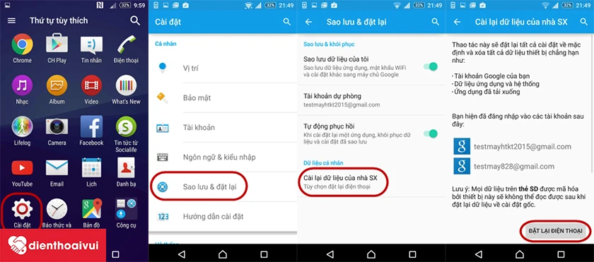 Đặt lại điện thoại