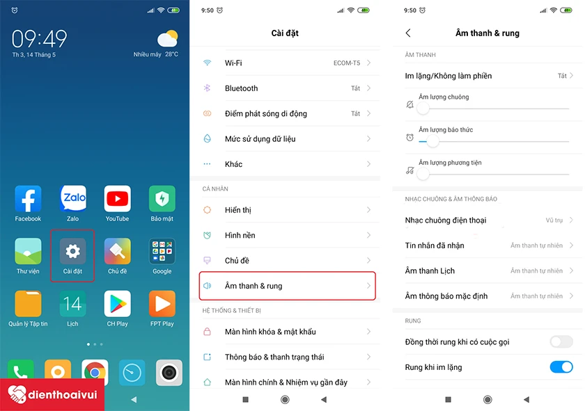Kiểm tra việc bật chế độ rung