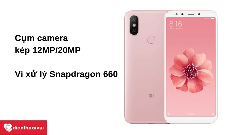 Điện thoại Xiaomi Mi 6X - cụm camera k&eacute;p 12MP/20MP, vi xử l&yacute; Snapdragon 660 trong ph&acirc;n kh&uacute;c tầm trung