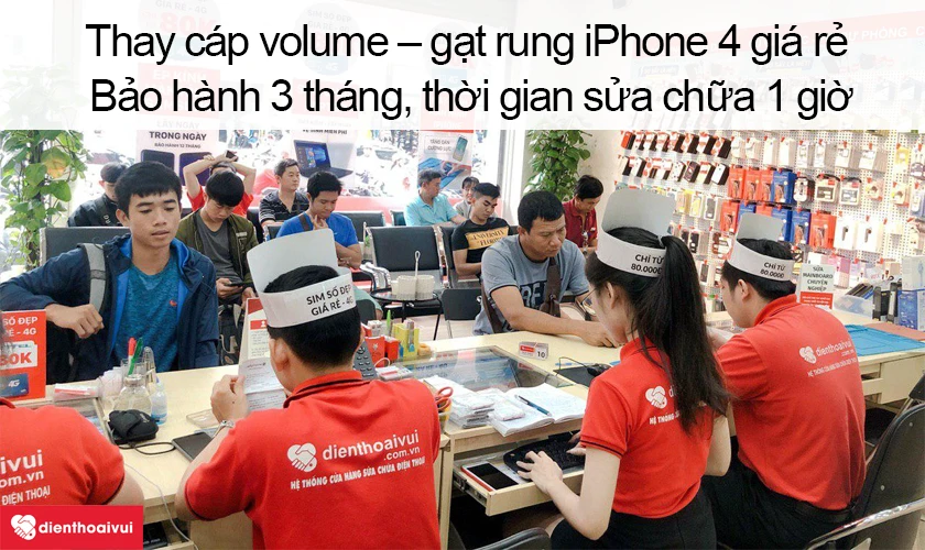 Dịch vụ thay&nbsp;c&aacute;p volume &ndash; gạt rung iPhone 4 gi&aacute; rẻ lấy ngay tại Điện Thoại Vui